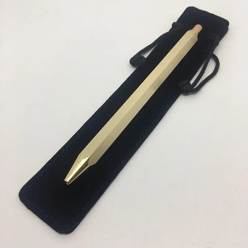 

Creative Retro Six Prismatic Solid Brass Pen Press Ball Point Pen Portable EDC Copper Refillable Gel Pen