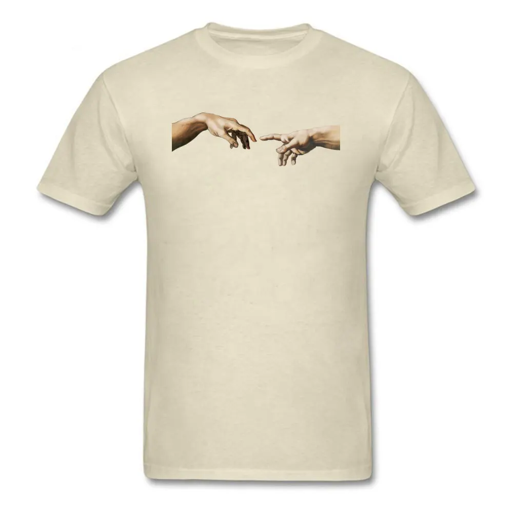 Cheap Men T-shirts Round Neck Short Sleeve Pure Cotton -the-creation-of-adam-sistine-cha Tops Shirt 3D Printed Tees -the-creation-of-adam-sistine-cha beige