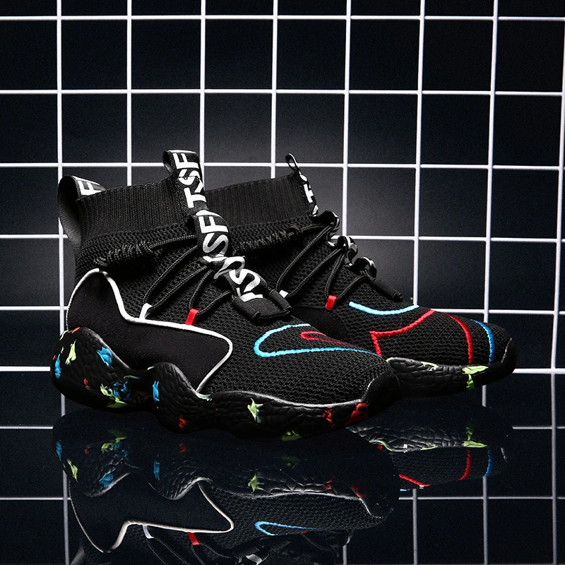 

2019 Trendy Shoes Woman High Top Chunky Sneakers Unisex Black White Ankle Boots Basket Femme Platform Sock Shoes Big Size 35-48