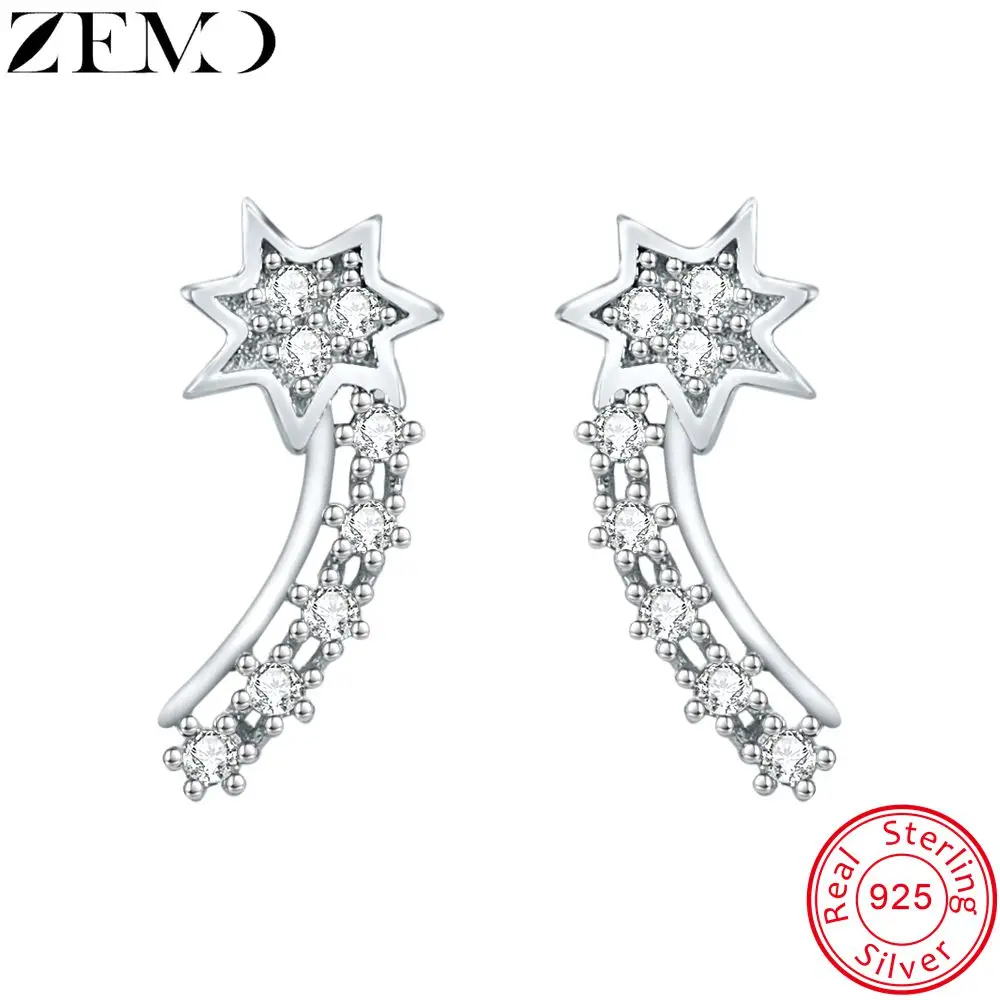 

ZEMO Stud Earrings 925 Silver Star Shape Earrings Studs for Women Shinning Silver Ear Studs for Party Gift for Friends Wife Mom