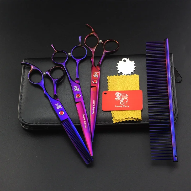 purple PK-703 7 дюймов профессиональные ножницы для собак набор для ухода за собаками ножницы для стрижки волос филировочные изогнутые ножницы - Цвет: purple PK-703