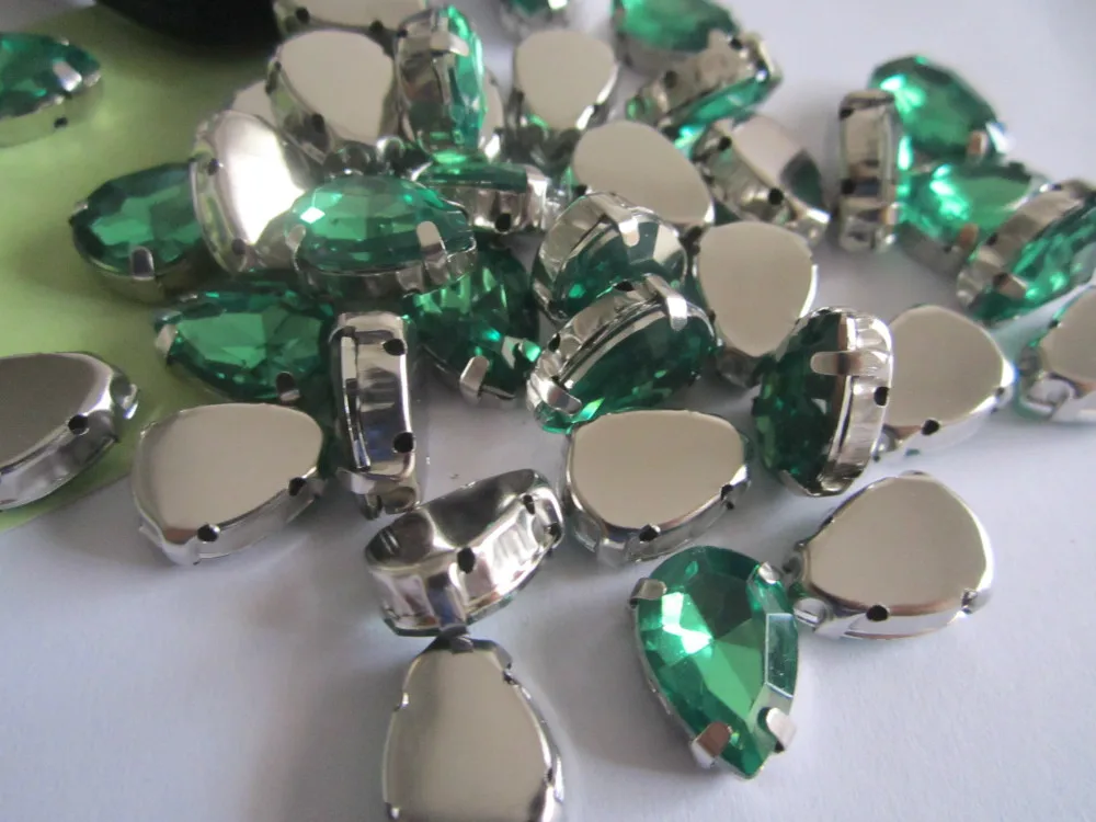 10*14mm Green DIY tear drop Sew on Rhinestones 100pcs Freeshippingin