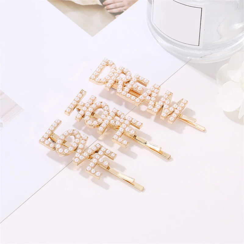 

Korean fashion pearl letter hair clips for women chic girl side clips Trendy hairpin hairgrips barrettes summer hair accessories