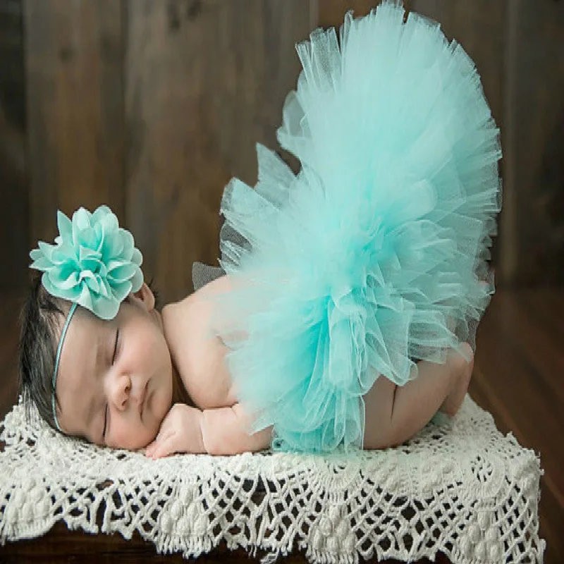Newborn Baby Girl Clothes Photography Props Mesh Tutu Skirt Flower Headwear LY 