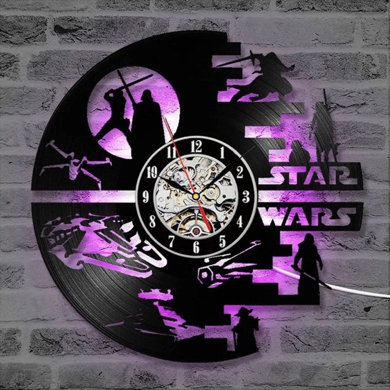 

12in 3d wall clock Star Wars LED Wall Clock with 7 Colors Modern Design Movie Vintage Vinyl Record Clocks Wall Watch Home Decor