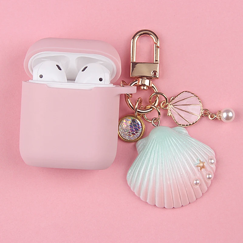 Cute colorful Seashell Silicone Case for Apple Airpods Case 1 2 Case Protective Cover Bag Bluetooth Earphone Case Box Keychain