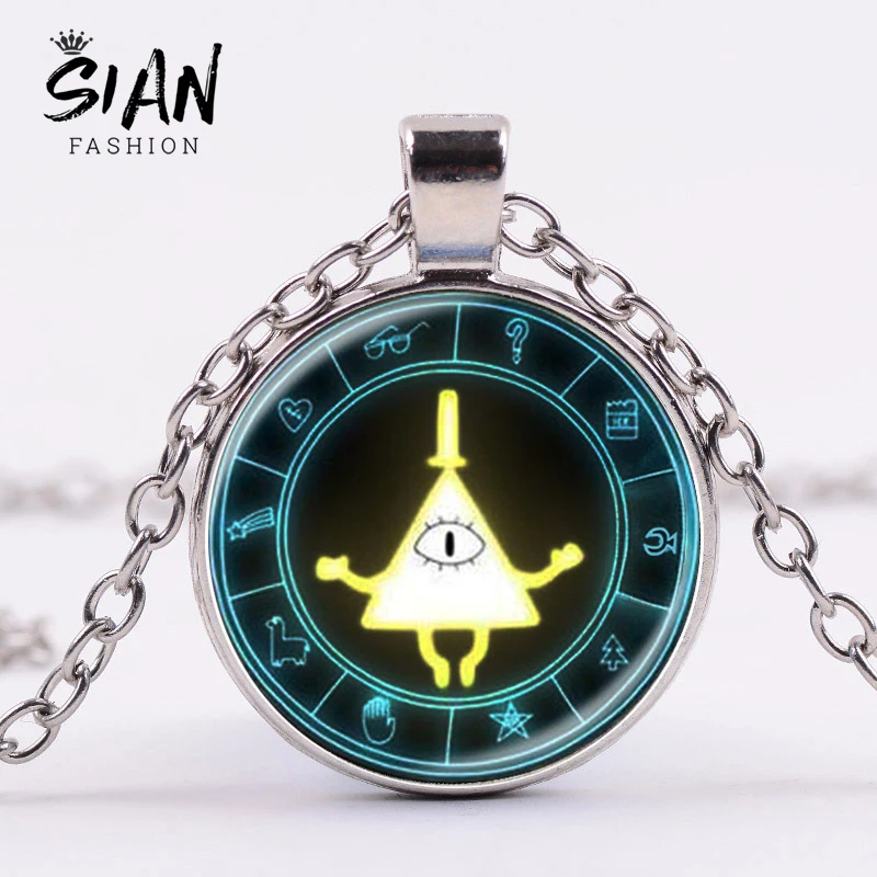 

SIAN Anime Gravity Falls Mysteries Bill Cipher Wheel Party Time Necklace High Quality Art Picture Glass Cabochon Cartoon Pendant