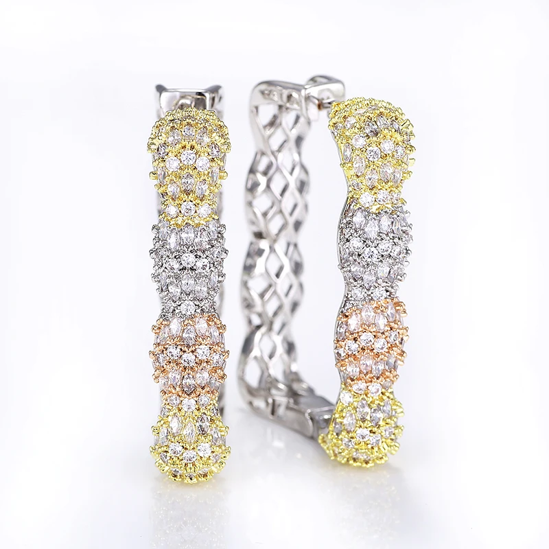 

Luxury European Zirconia Hoop Earrings High Quality Gold Plating Lady`s Jewelry Party Wedding XIUMEIYIZU Fast Free Shipping