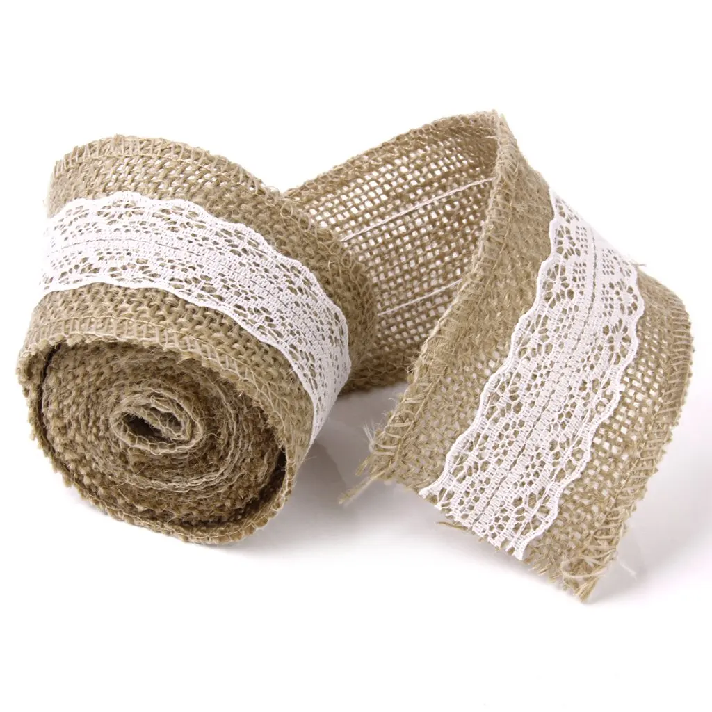 

2M Wedding Home DIY Craft Burlap Ribbon Lace Decorated Jute and Lace Accessory Border for Couture Handicraft Width 5cm