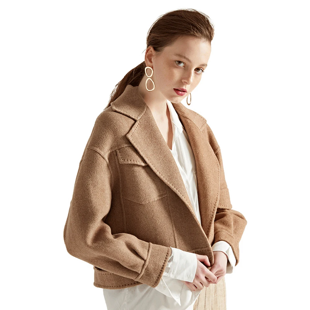 18a50138 Femmes Woman2018 Dames brown Manteaux Beige Mélange Femme dark Gray Vintage Coupés Laine Automne Surdimensionné Wollen Hiver Manteau Jas Courts 6I4HwqYWfZ