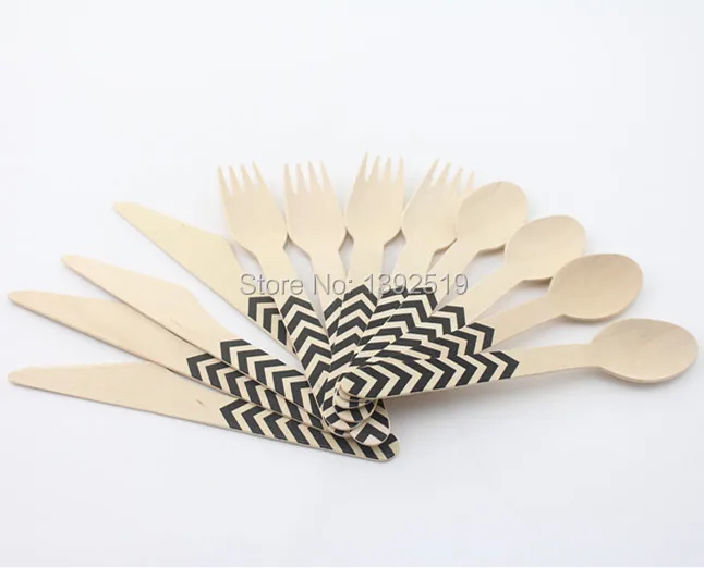 Promotional 100 biodegradable Wooden Party Cutlery Black Wood Spoon