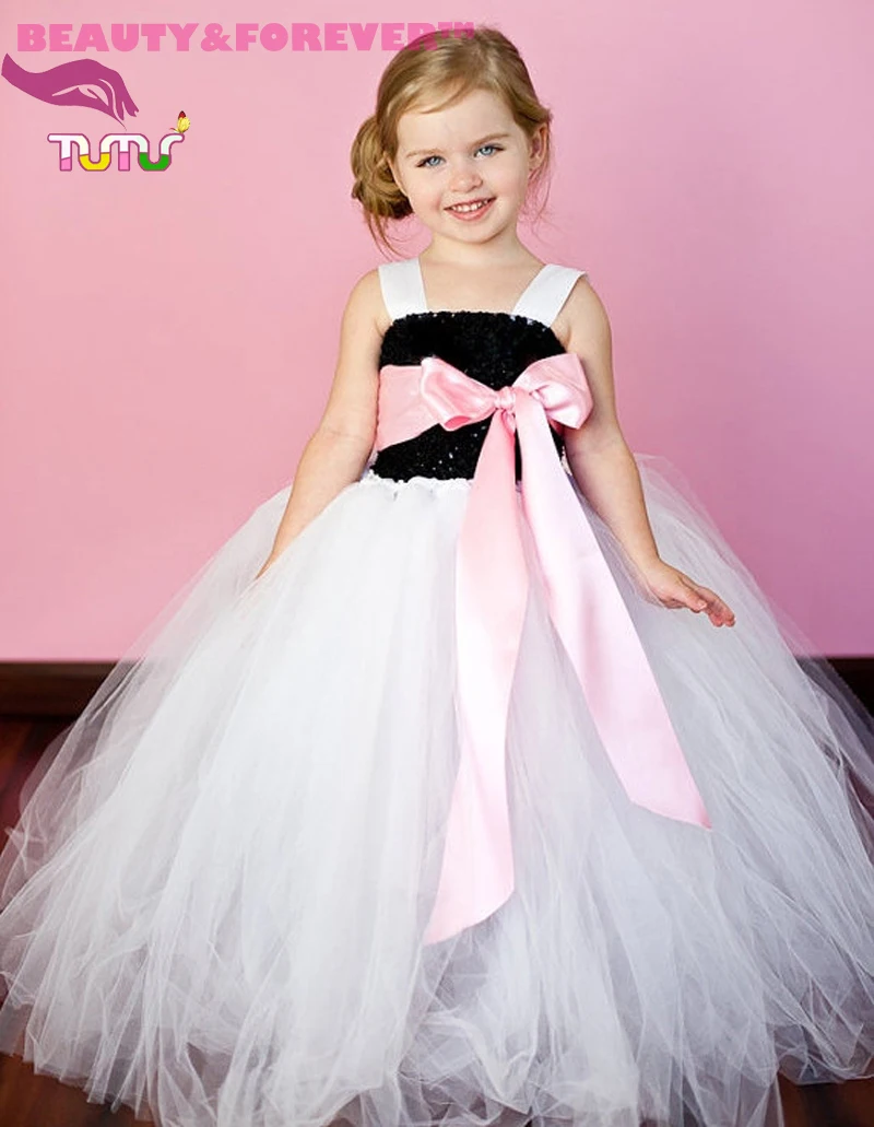 

Princess girls party dresses 1T-8 T lined black crochet tank top white tulle children tutu dress