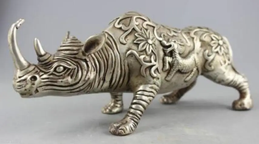 SCY 6711034+++China decorative handmade Tibet Silver Carved rhino statue | Дом и сад
