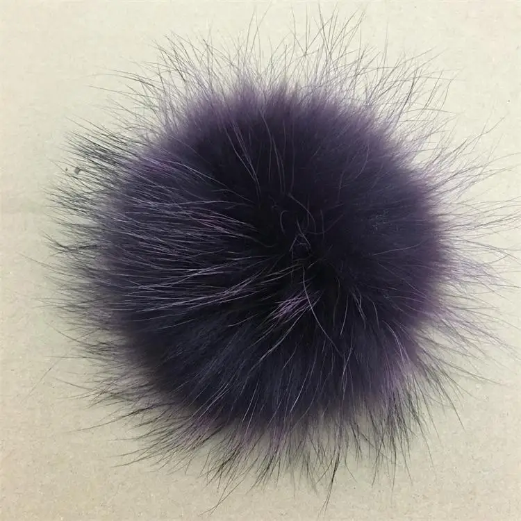 Помпоны из натурального меха 13-14 см, шарики-Помпоны из серебристого меха лисы и енота, помпон из натурального меха, шляпа и сумка, аксессуары для обуви - Цвет: deep purple