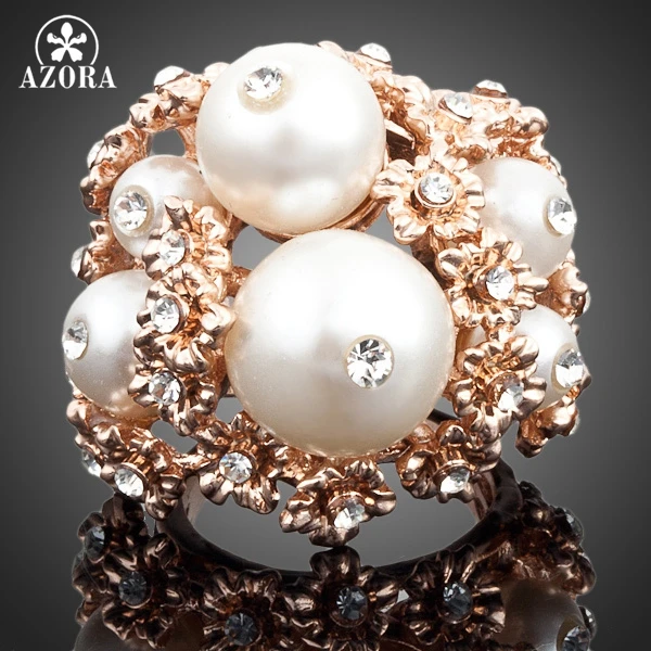 Кольцо с австрийским кристаллом AZORA розовое золото 6 шт. TR0027|charm ring|ring ringrose gold |