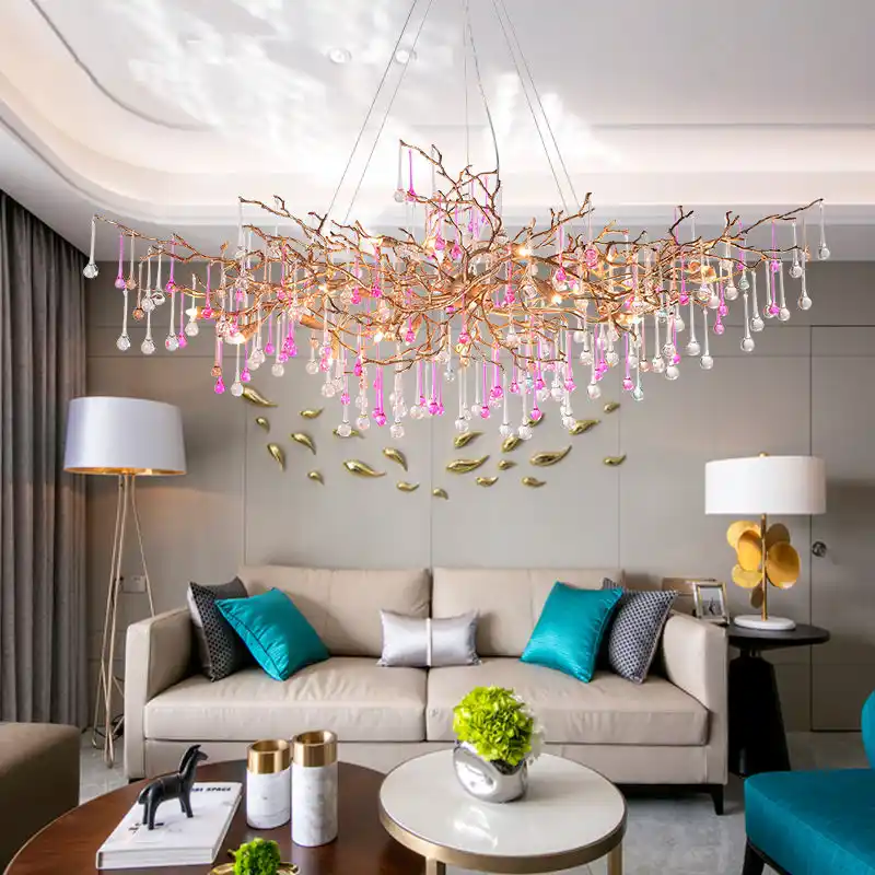 Modern Serip Copper Branch Water Drop Chandeliers Light Water