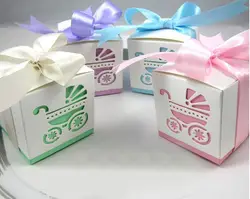 Оптовая продажа 20 шт. Baby Shower Детские коляски Hollow пользу Коробки конфет Свадебный объявление рождения Box