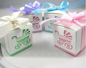 

Wholesale 20 pcs Baby Shower Baby Stroller Hollow Favor Candy Boxes Wedding Birth Announcement Box