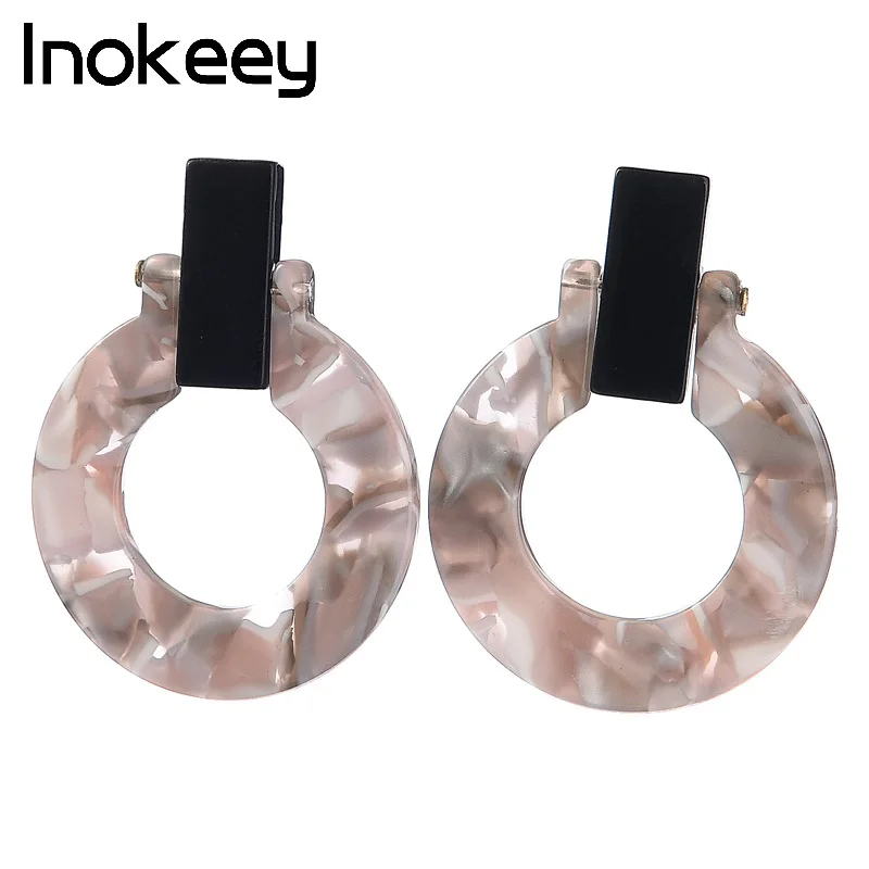 

Inokeey Leopard Bohemian Resin Round Drop Earrings For Women 2018 Statement Acrylic Earrings oorbellen