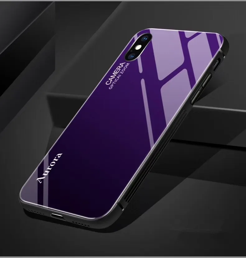 Для iphone X XS MAX XRCase Honor Play Dis Цвет закаленное стекло 9h Аврора градиент противоударный