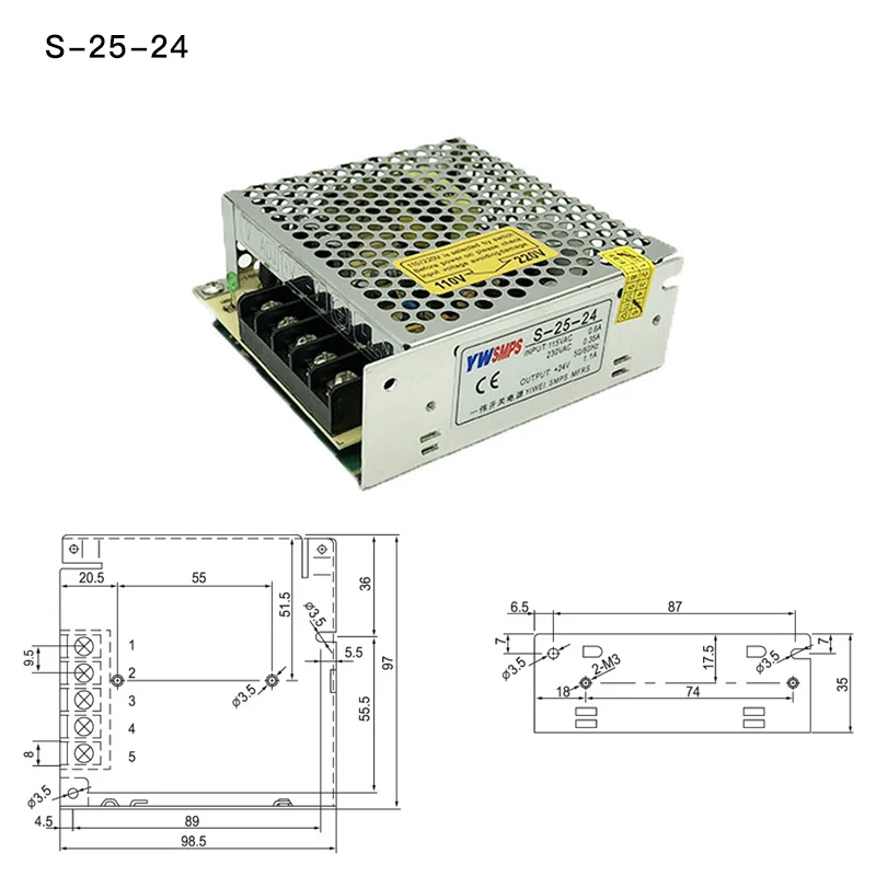 DC5V 12V 15V 24V импульсный источник питания трансформатор переменного тока Converter конвертер Импульсный режим источники питания - Цвет: S-25