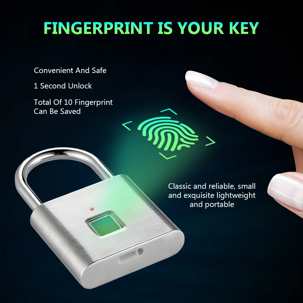 

Fingerprint Lock Digital Door Lock candado huella Smart Security Keyless USB Rechargeable Padlock with Self Developing Chip