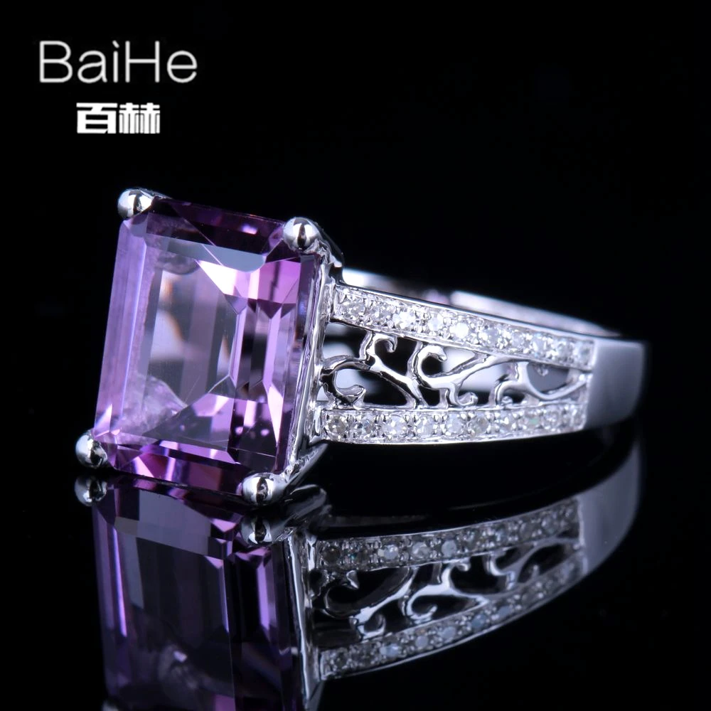 Женское кольцо с аметистом BAIHE Настоящее серебро 925 пробы 3.24CT сертифицированное