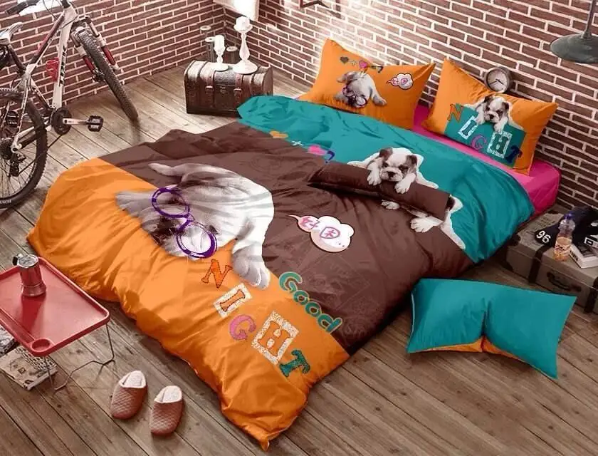 100cottonBedroomsheetssetdogprintbeddingsetDuvetcover