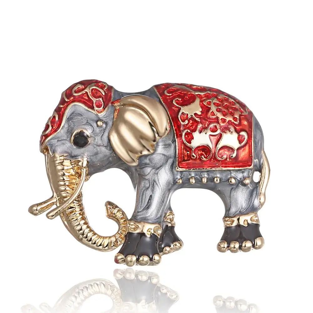 Enamel Elephant Brooches Pins Jewelry Gold-color Women Garment Scarf Accessory Rhinestone Crystal Animal Brooch | Украшения и