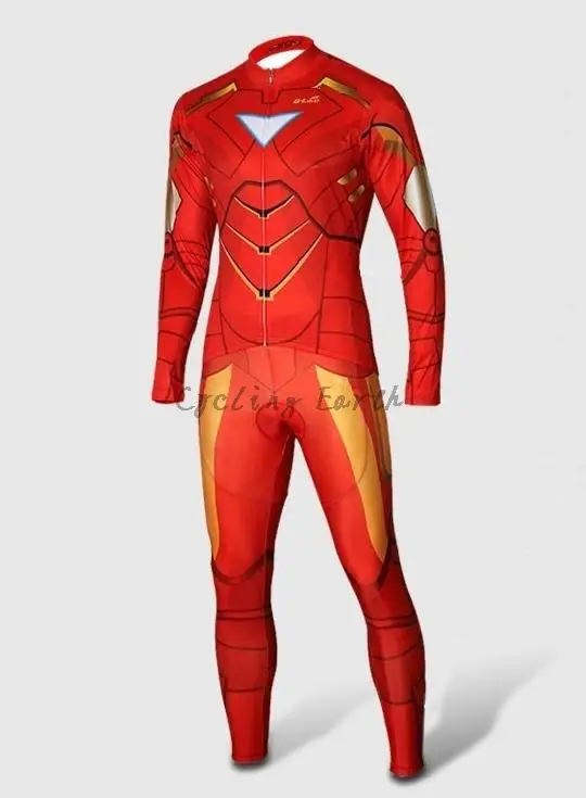 Капитан Американский Супермен Человек-паук Железный человек Зима термальная флисовая одежда Велоспорт Джерси комбинезон велосипед Длинная одежда