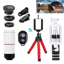 Все в 1 телефон Камера объектив Комплект телескоп 8X зум-телеобъектив Lentes Fisheye Широкий формат макро Объективы для iPhone 7 6 смартфон