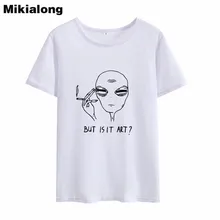 Mikialong 2018 Kawaii Alien T Shirt Women Hipster Streetwear Funny Tshirt Summer Top Tee Shirt Vintage O-neck T-shirt Haut Femme