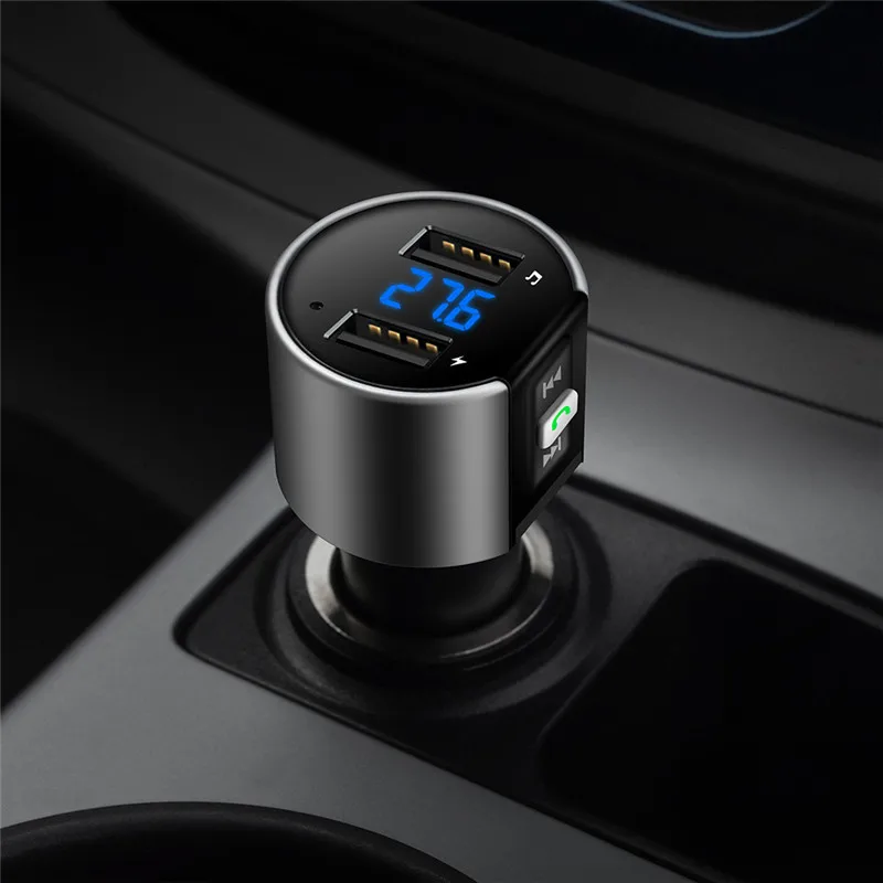 Dual USB Port Car Charger for Mobile Phone Fast Charger Bluetooth Speaker Multi-Function Car Charging Bottle Voltage Detector