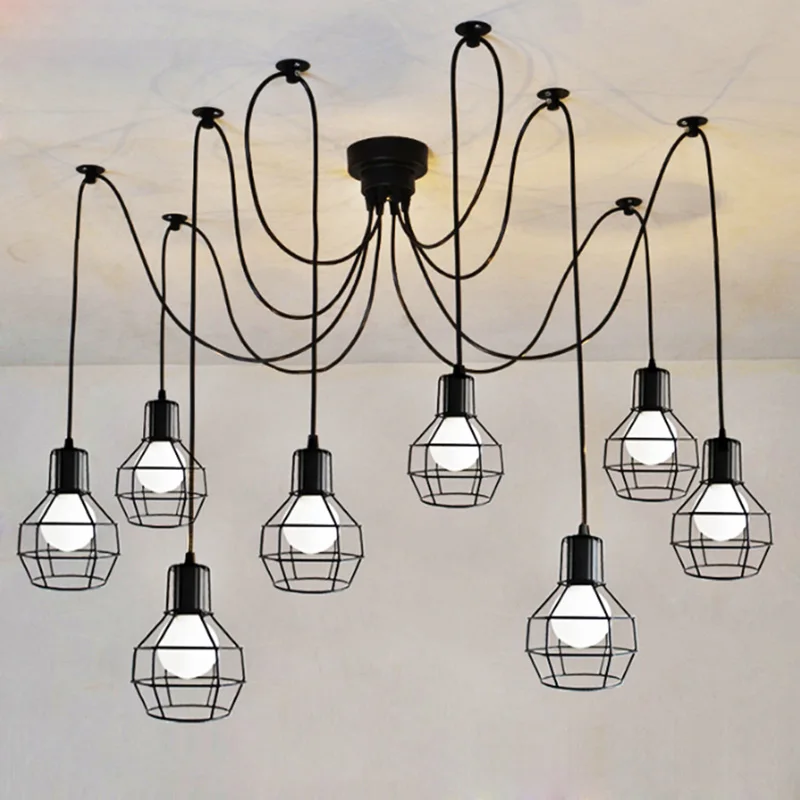 

Vintage Iron Pendant Lamp With 1.5M Wire,Single Head/3 Head/6 Head/8 Head/10 Head E27 110-240V Parlor Hotel Hall Indoor Lighting