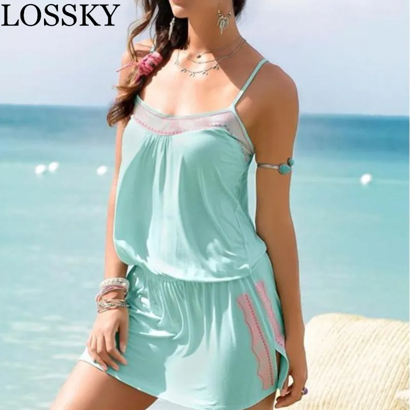 

2019 Summer Sling Beach Mini Dress Sexy Sleeveless Backless Split Women's Tunic Package Hip Strap Dress Off Shoulder Dress Robe