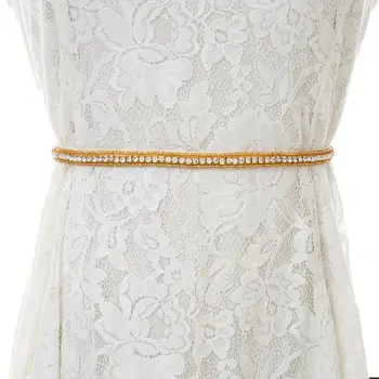 

Rhinestones Bridal Sash Crystal Beads Bridal Belt Gold Wedding Belt For Wedding Party Gown S117G