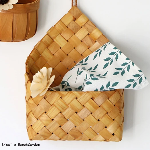 handmade nature finish wall cheap wooden baskets, wood mail basket