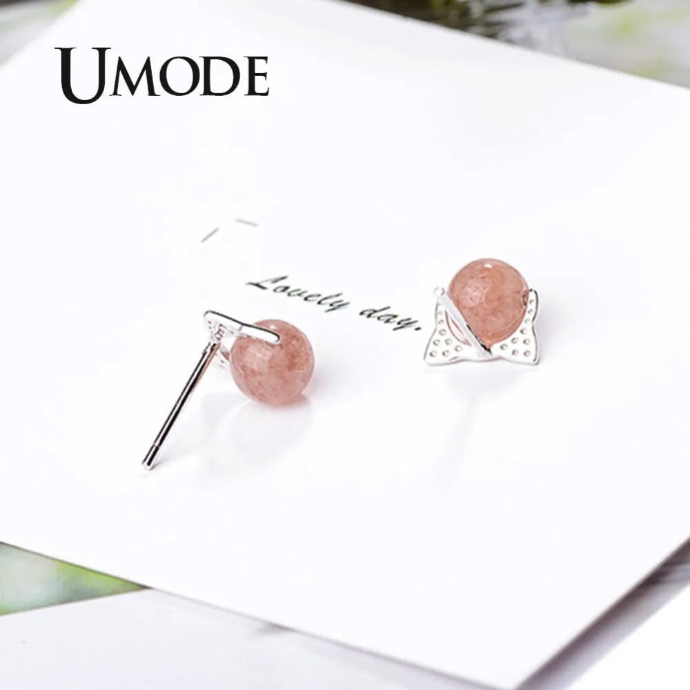 UMODE Korean Small Cute Cat Ear Strawberry Crystal Stud Earrings for Women Fashion Jewelry boucles d oreille femme UE0458