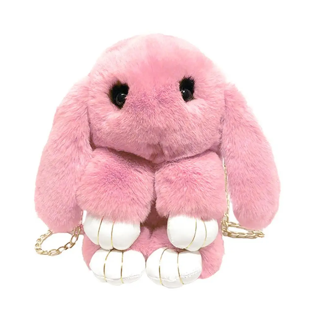17x9x27 см Мягкий Кролик искусственный мех через плечо Очаровательная сумка для хранения телефона дамская сумочка - Цвет: Розовый
