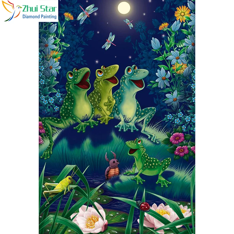 

Zhui Star 5D DIY Full Square drill diamond painting Cross Stitch Frog & Dragonfly Rhinestone Embroidery Mosaic home decor gift
