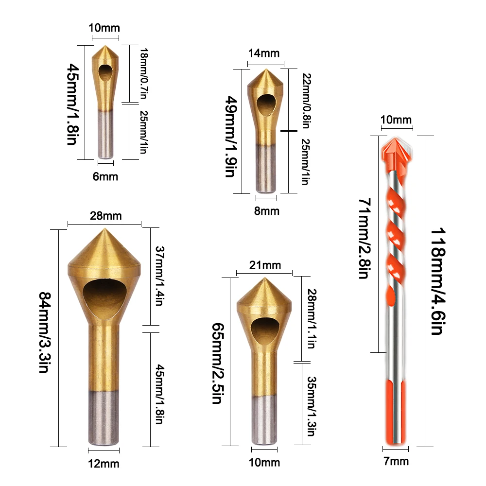 4 шт. зенковки для снятия заусенцев сверла с отверстием конусный резак+ 1 шт. 10 мм треугольные плитки сверла твист сверло для керамической кладки