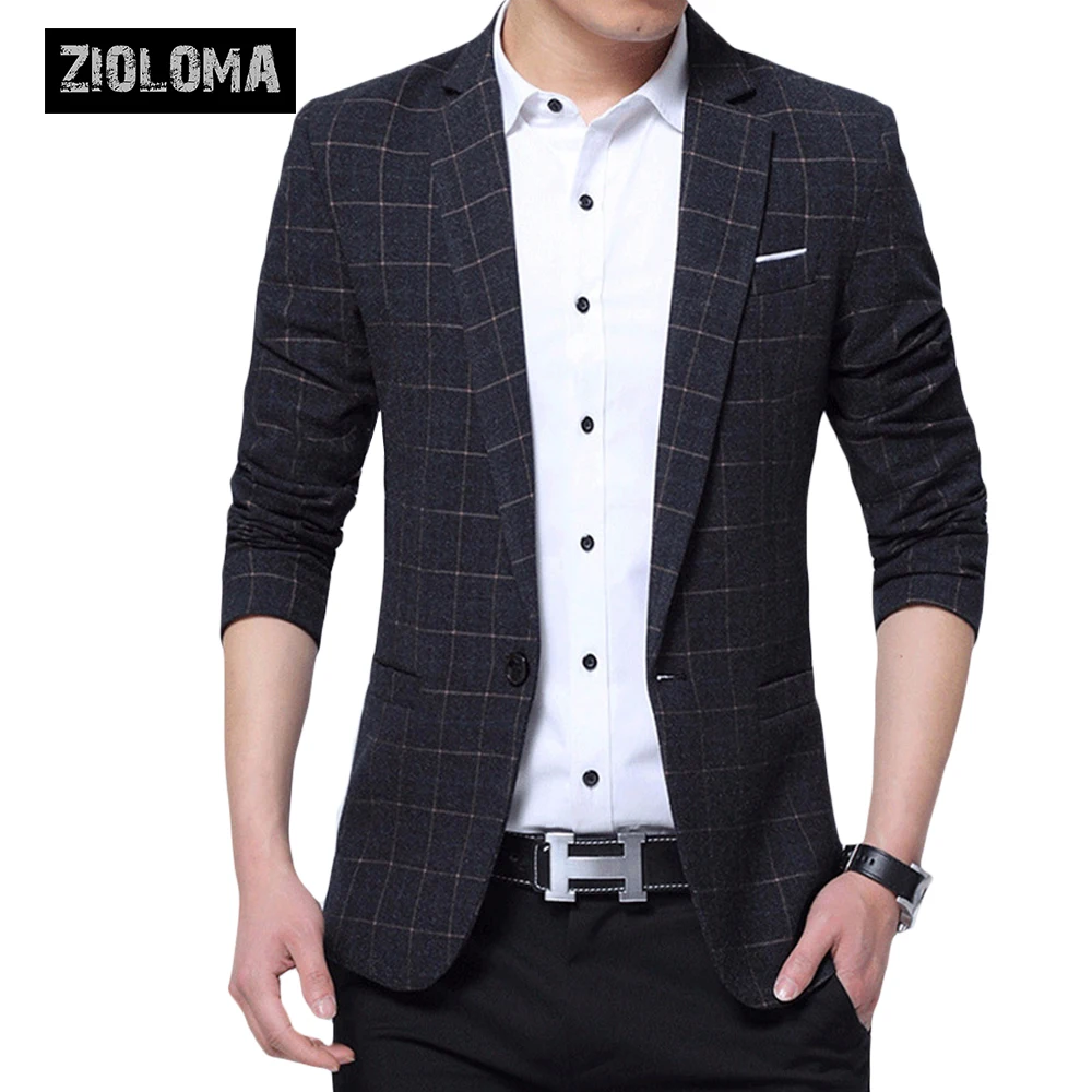 ZIOLOMA Мужской Блейзер, пиджак, приталенный повседневный костюм на одной пуговице, модная куртка
