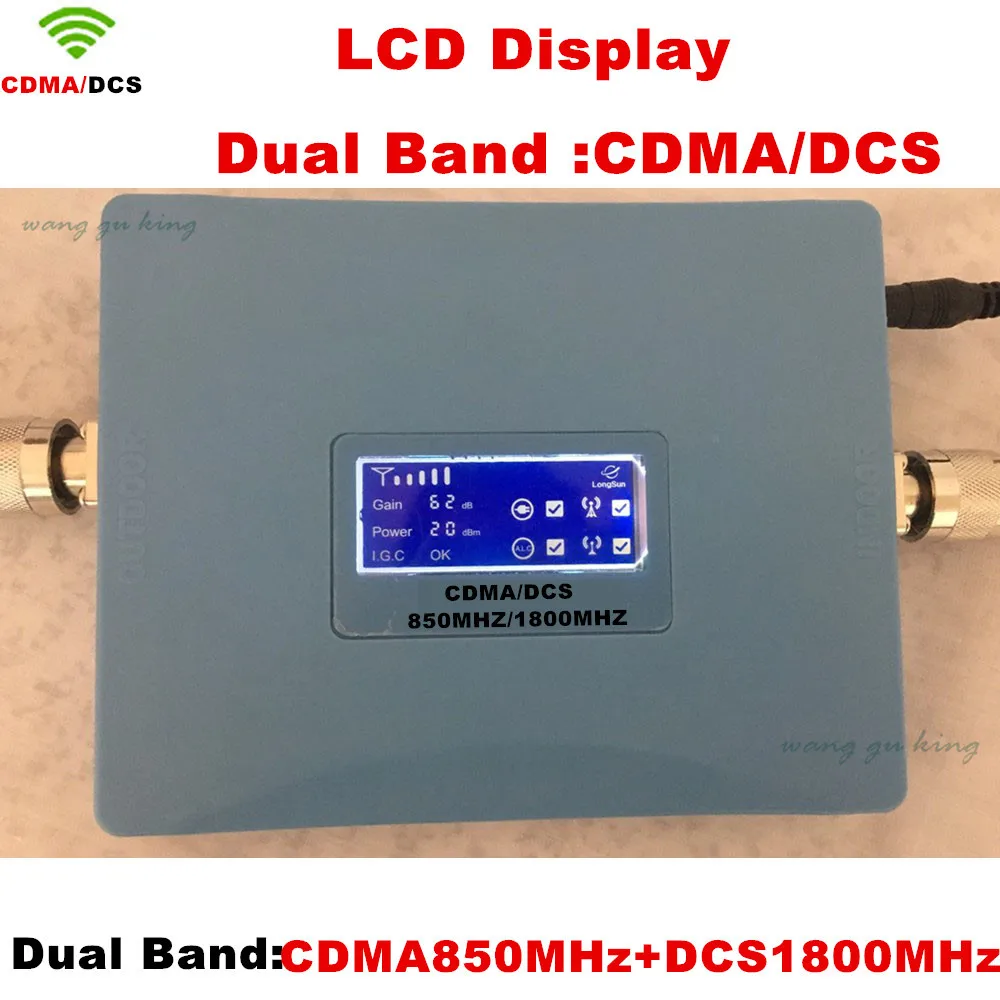 

New blue CDMA 850 GSM 1800 Cell Phone Signal Booster UMTS 850MHz DCS 1800MHz Mobile Signal Repeater 62dB Gain Dual Amplifier