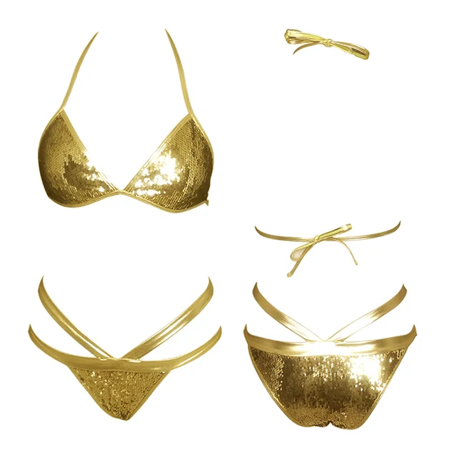 sexy sequins glitter swimwear high waist bikini set 2018 push up solid