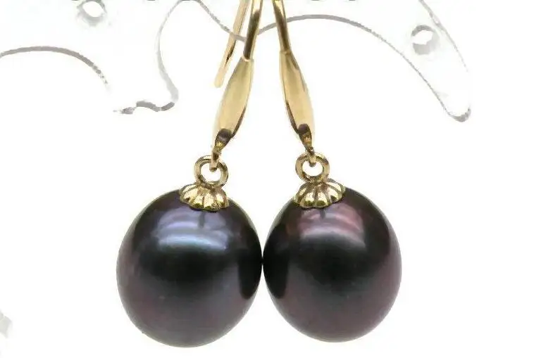 

Free Shipping >>>> AAA+++ 9.5*11mm drop peacock black south sea pearl dangle earring 14k solid gold