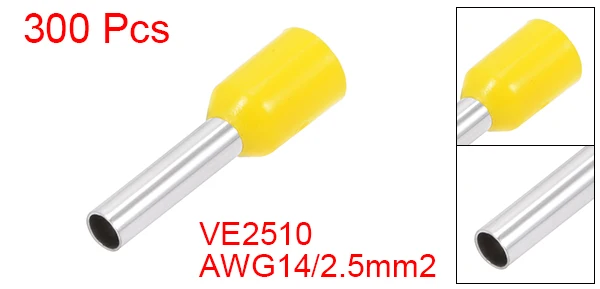 VE2510 Yellow Uxcell 300 шт. AWG 12/14 медь Электрический обжимной терминал Изолированный Шнур контактный конец провода разъем VE2512/VE2510/VE4009 - Цвет: VE2510 Yellow