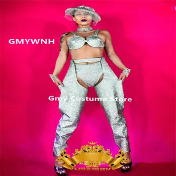 

K61 Sexy singer stage outfit disco bikini dress clothe party show bodysuit catwalk ballroom dance costumes prom bar dresses bra