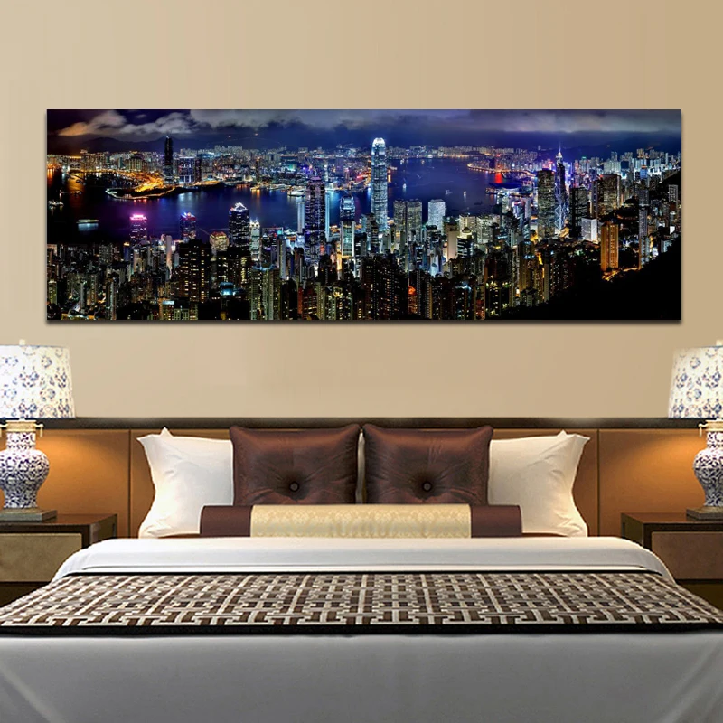 Пейзаж плакаты и принты настенные художественные картины на холсте Гонконгский город ночная сцена декоративные картины для гостиной домашний декор