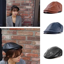 Унисекс корейский модный британский стиль кожаный шлем берет солнцезащитный козырек Кепка Newsboy берет