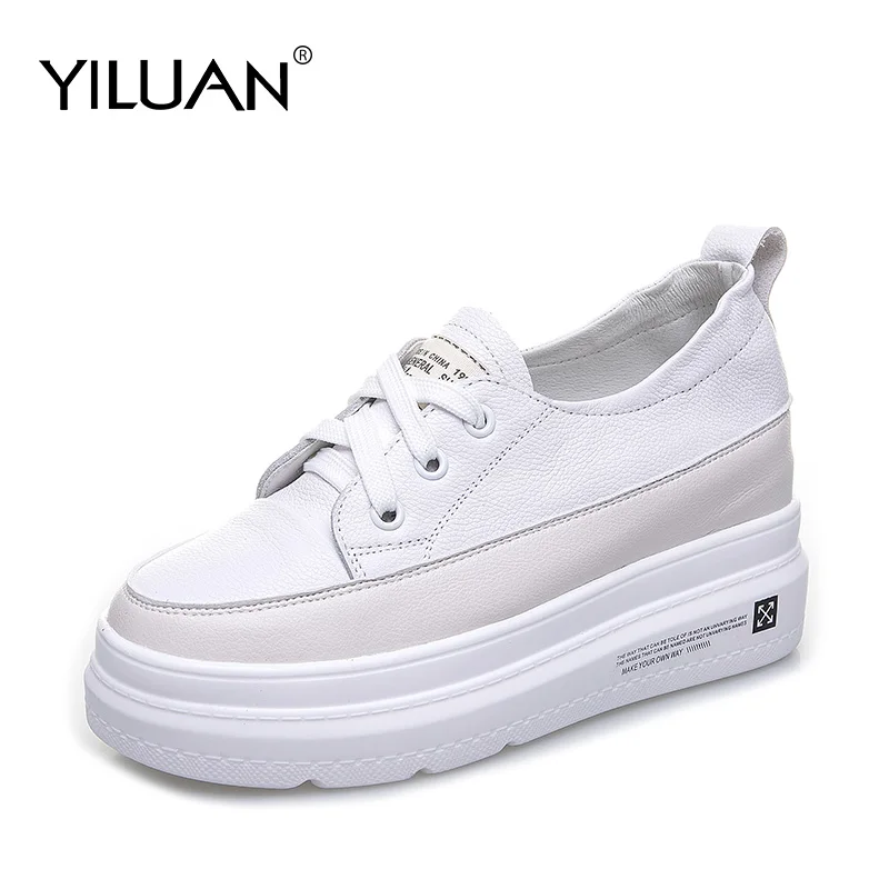 Leather shoes White Sneakers Platform women shoes Autumn Fashion Increase Casual Shoes Woman Student small size 32 33 34 - Цвет: Белый